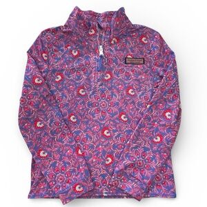 Vineyard Vines Girls Shep Shirt XS 5-6 Pink Purple Floral 3/4 Zip Long Sleeves